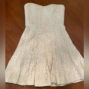Cream Strapless Lace Dress
